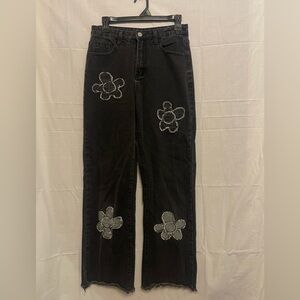 Black Floral Embroidered Women's Jeans M